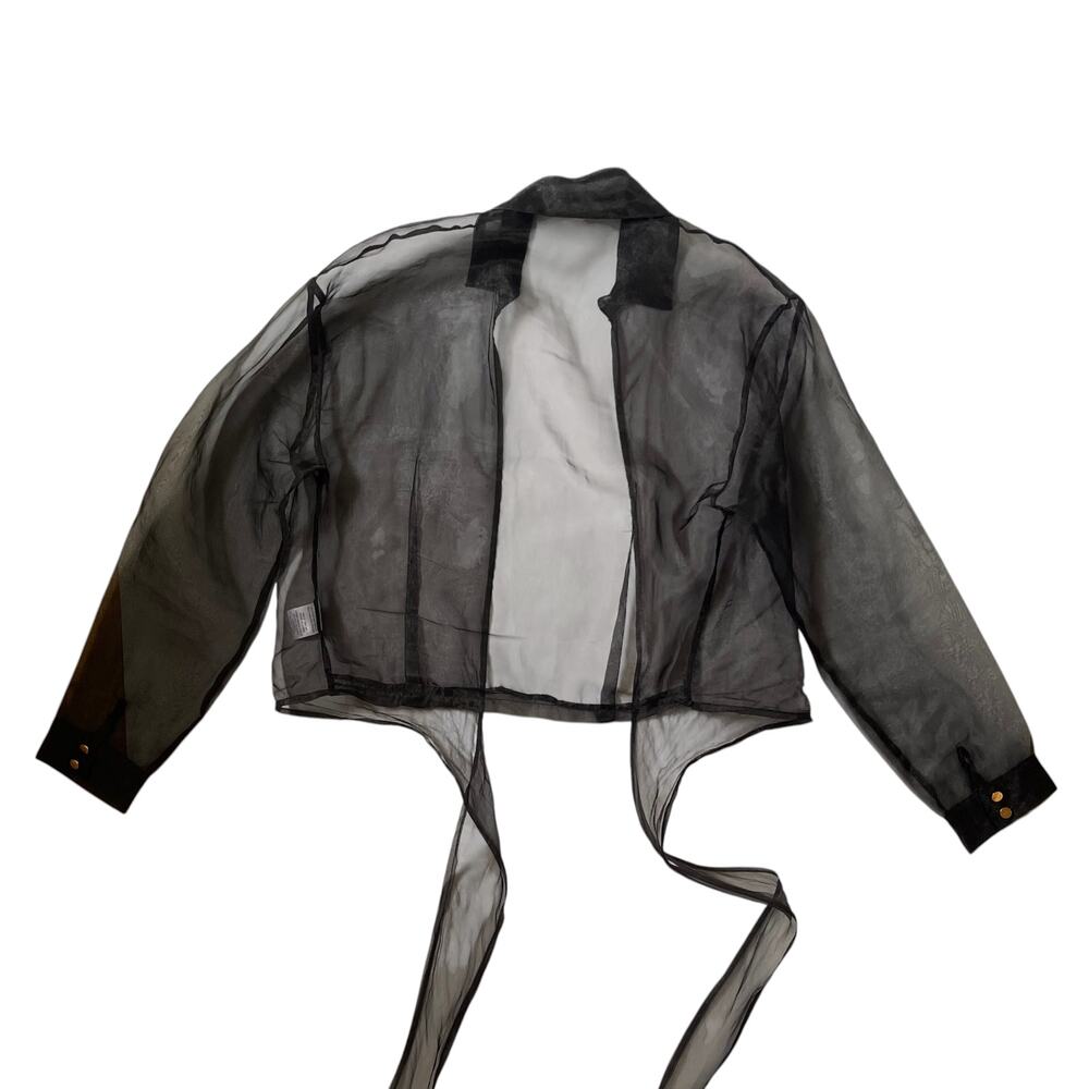 Mable Front Tie Sheer Blouse - Organza - Crop Top - Black - Size M - Picture 3 of 5